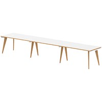 Oslo 3 Person Bench Desk, Side by Side, 3 x 1400mm (800mm Deep), White Frame with Wooden Leg and Edge