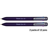 Pentel Izee 4 Colour Ballpoint Pen, Assorted, Pack of 12 - Buy One Get One Free