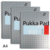 Pukka Pad Editor Wirebound Notebook, A4, Ruled & Perforated, 100 Pages, Silver, Pack of 3