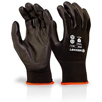 Beeswift Pu Coated Gloves, Black, Large