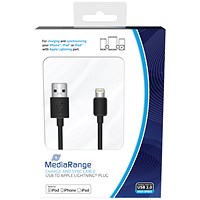 MediaRange USB to Lightning Charge and Sync Cable, 1m Lead, Black