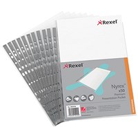 Rexel A4 Nyrex Premium Presentation Pockets, 90 Micron, Top Opening, Pack of 50