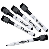Rexel Magnet Dry Erase Markers, Black, Pack of 6