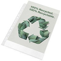 Rexel A4 Recycled Punched Pockets, 70 Micron, Top Opening, Pack of 100