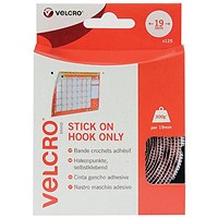 Velcro Stick On Coins Hook Only, 19mm, White, Pack of 125