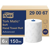 Tork H1 Matic 2-Ply Soft Hand Towel Roll, 150m, White, Pack of 6