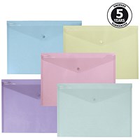 Snopake Reborn A4 Polyfile Popper Wallets, Assorted, Pack of 5