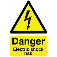 Safety Sign Danger Electric Shock Risk, A5, Self Adhesive