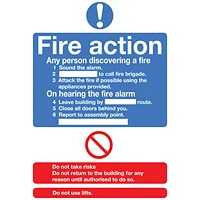 Safety Sign Fire Action Standard, A5, Self Adhesive