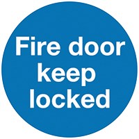 Safety Sign Fire Door Keep Locked, 100x100mm, Self Adhesive, Pack of 5