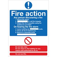 Safety Sign Fire Action Words, A4, Self Adhesive
