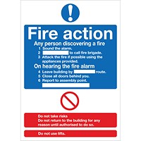 Safety Sign Fire Action Words, A4, PVC