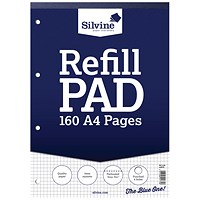 Silvine Headbound Refill Pad, A4, 5mm Squares, 160 Pages, Blue, Pack of 6