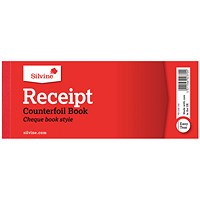 Silvine Receipt Book with Counterfoil, 100 Sets, 80x202mm, Pack of 36