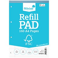 Silvine FSC Certified Refill Pad, A4, Ruled with Margin, 160 Pages, Blue, Pack of 5