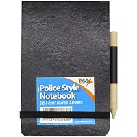 Tiger Police Style Casebound Notebook including Pencil, 130x85mm, Ruled, 96 Pages, Black, Pack of 12
