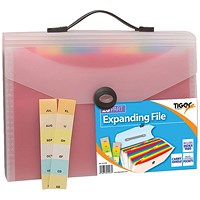 Tiger Expanding Files, 26 Part, A4, Multicoloured, Pack of 6