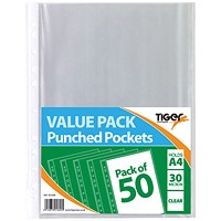 Tiger A4 Punched Pockets, 30 Micron, Top Opening, Pack of 500