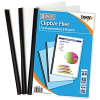 Tiger A4 Clipbar Files, 5mm Spine, Clear, Pack of 36