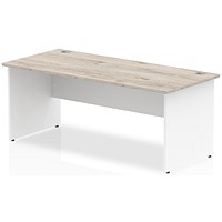 Impulse 1800mm Two-Tone Rectangular Desk, White Panel End Leg, Grey Oak