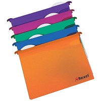 Rexel Multifile Extra Polypropylene Suspension Files, Square Base, Foolscap, Assorted, Pack of 10