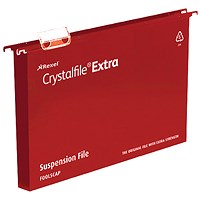 Rexel Crystalfile Extra Polypropylene Suspension Files, Square Base, Foolscap, Red, Pack of 25