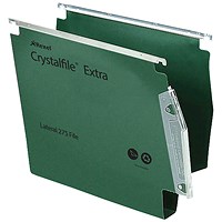 Rexel Crystalfile Extra Polypropylene Lateral Suspension Files, Plastic, 275mm Width, 30mm Square Base, Green, Pack of 25