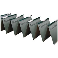 Rexel CrystalFiles Classic Linked Suspension Files, V Base, 15mm Capacity, Foolscap, Green, Pack of 50