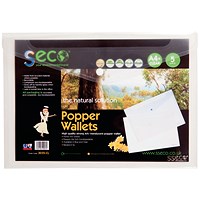 Stewart Superior Seco A4 Eco Biodegradable Popper Wallets, Clear, Pack of 5