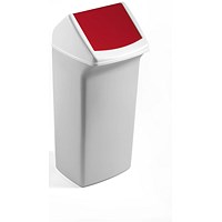 Durable Durabin Fliptop Bin, 40 Litre, White with Red Lid