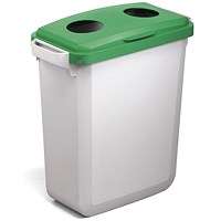 Durable Durabin Waste Bin, 60 Litre, Grey with Green Hinged Lid with two holes