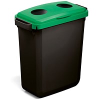Durable Durabin Eco Waste Bin, 60 Litre, Black with Green Hinged Lid with two holes