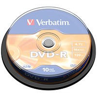 Verbatim DVD-R AZO Writable Blank DVDs, Spindle, 4.7gb/120min Capacity, Pack of 10