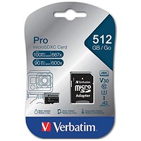 Verbatim Pro U3 Micro SDXC Memory Card with SD Adapter, 512GB