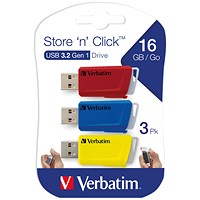 Verbatim Store and Click USB 3.0 Flash Drive, 16GB, Pack of 3