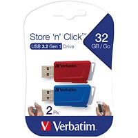 Verbatim Store and Click USB 3.0 Flash Drive, 32GB, Pack of 2