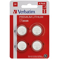 Verbatim CR2025 Premium Lithium Batteries, Pack of 4