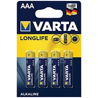 Varta Longlife AAA Alkaline Batteries, Pack of 4