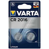 Varta CR2016 Lithium Batteries, Pack of 2