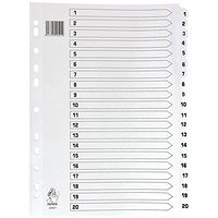 Everyday Reinforced Board Index Dividers, 1-20, Clear Tabs, A4, White