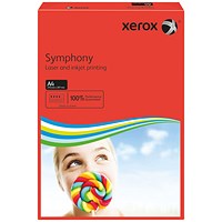 Xerox A4 Symphony Coloured Paper, Deep Red, 80gsm, Ream (500 Sheets)