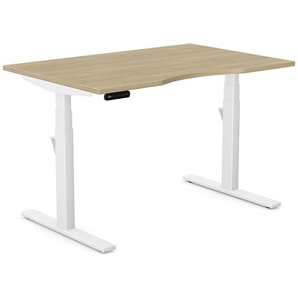Leap Sit-Stand Desk with Scallop, White Leg, 1200mm, Urban Oak Top