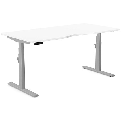 Leap Sit-Stand Desk with Scallop, Silver Leg, 1600mm, White Top