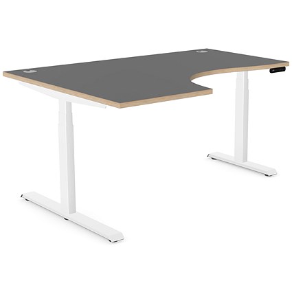 Leap 1600mm Corner Sit-Stand Desk with Portals, Left Hand, White Leg, Graphite Top