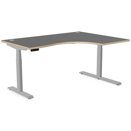 Leap 1600mm Corner Sit-Stand Desk with Portals, Right Hand, Silver Leg, Graphite Top