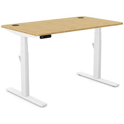Leap Sit-Stand Desk with Portals, White Leg, 1200mm, Bamboo Top