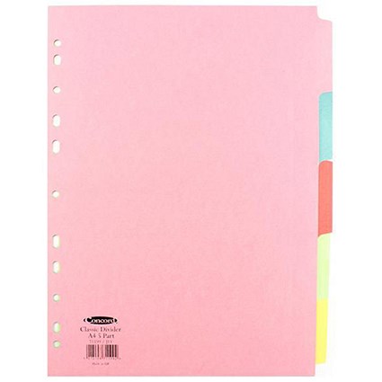 Concord Subject Dividers, 5-Part, A4, Assorted, Pack of 50