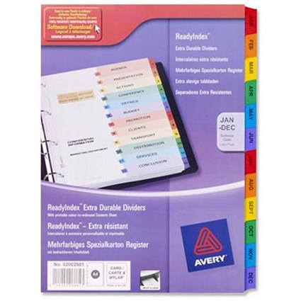 Avery ReadyIndex Dividers Card Mylar Tabs A4 Jan- Dec L7411-JD - Get 3 Packs for the price of 2