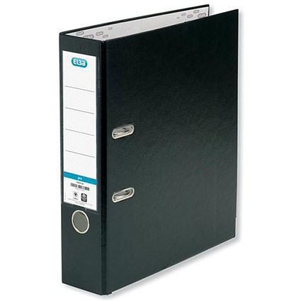 Elba Foolscap Lever Arch Files / PVC / Slotted Covers / Black / Pack of 10