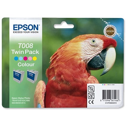 Epson T008 Colour Inkjet Cartridges (Twin Pack)